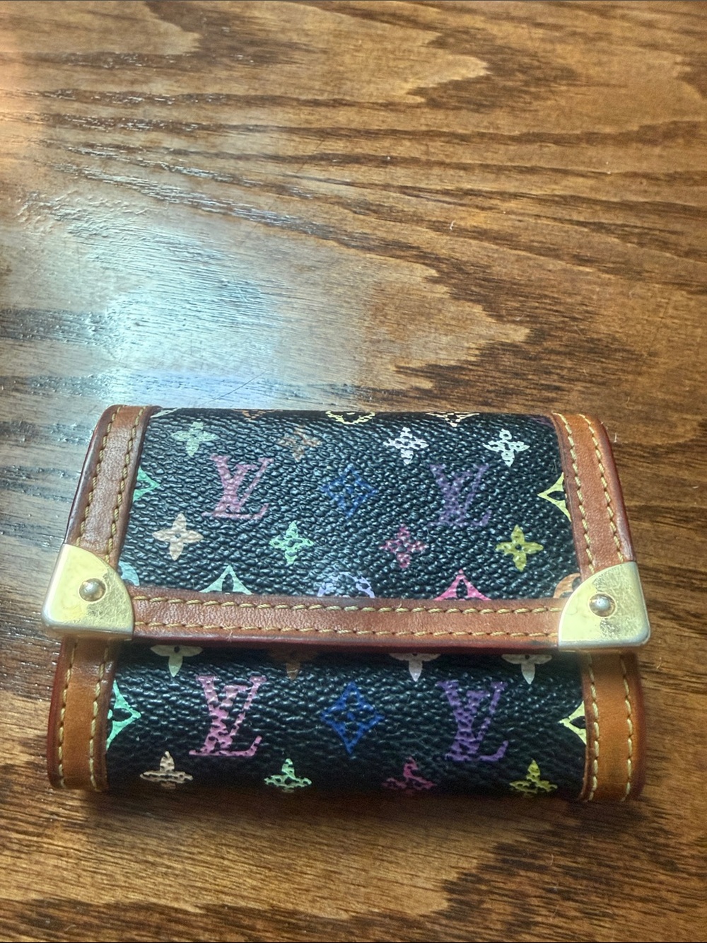 Louis Vuitton Black Multicolor Monogram Trifold Wallet with Tan Trim - Picture 6 of 14